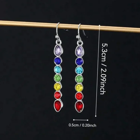 Multi-Color Crystal Drop Earrings - Women Jewelry R 389 - Picture 3 of 3